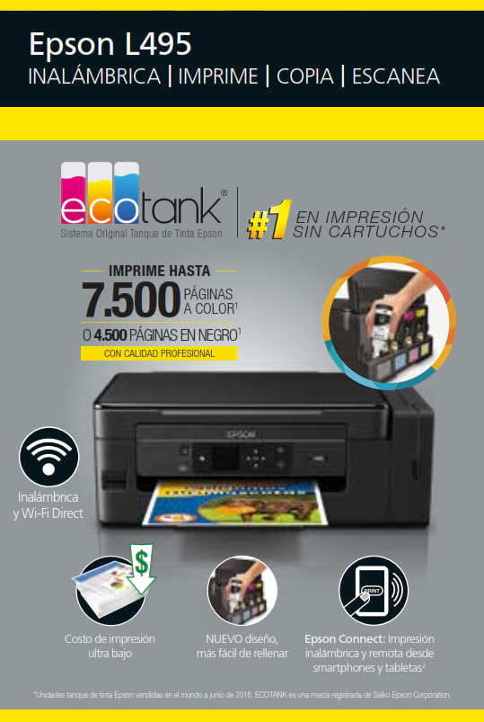 C11CF47303 EPSON                                                        | IMPRESORA EPSON MULTIFUNCION L495 ECOTANK WIFI COL                                                                                                                                                                                                        