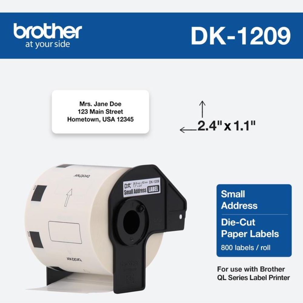 DK1209 BROTHER                                                      | ETIQUETA BROTHER DK1209 AUTOADHESIVAS PRE-CORTADAS PARA DIRECCIÓN PEQUEÑAS (29 X 62 MM) - 800 U.                                                                                                                                                          