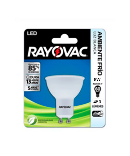 LED450GU-B RAYOVAC                                                      | LED RAYOVAC 6W (60W) 450 LM BLANCA 15.000HS                                                                                                                                                                                                               