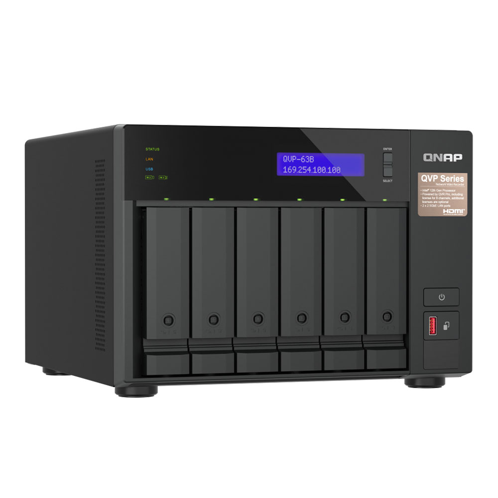 QVP-63B-US QNAP                                                         | NAS QNAP TORRE QVP-63B-US DE 6 BAHIAS INTEL CORE I3 DE 16GB                                                                                                                                                                                               